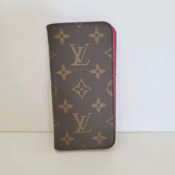 Authentic Louis Vuitton LV Monogram Folio iPhone X Case Brown Pink Phone Case - Picture 1 of 8